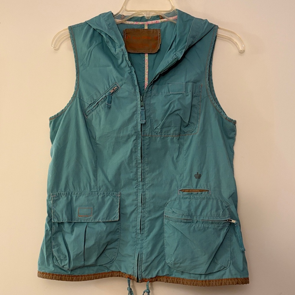 G1 Basic‎ Goods Teal Zipper Front & Back Pockets Utility Y2K Vest Women Size M